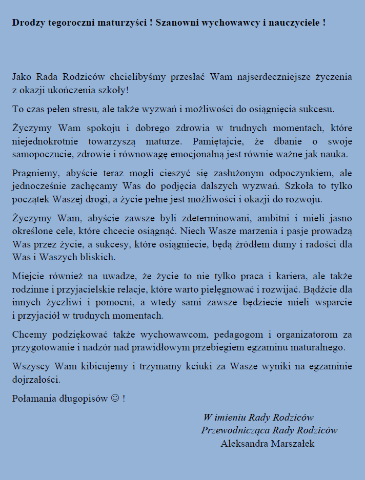 Życzenia dla maturzystów