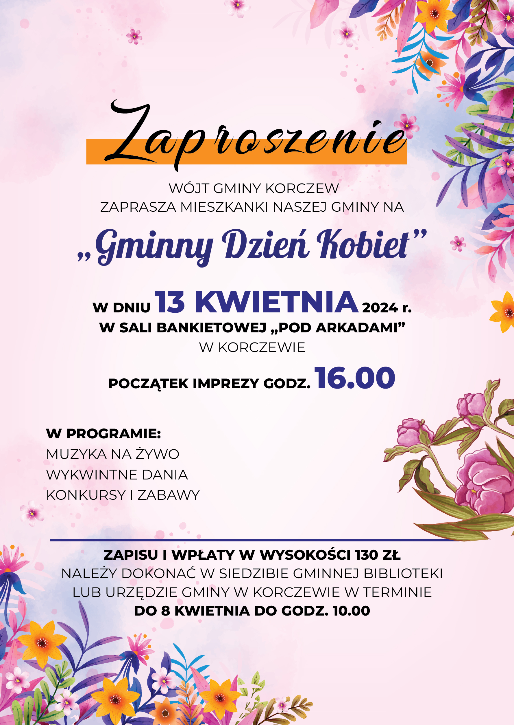 Zaproszenie na dzień kobiet na 13 kwietnia 2024