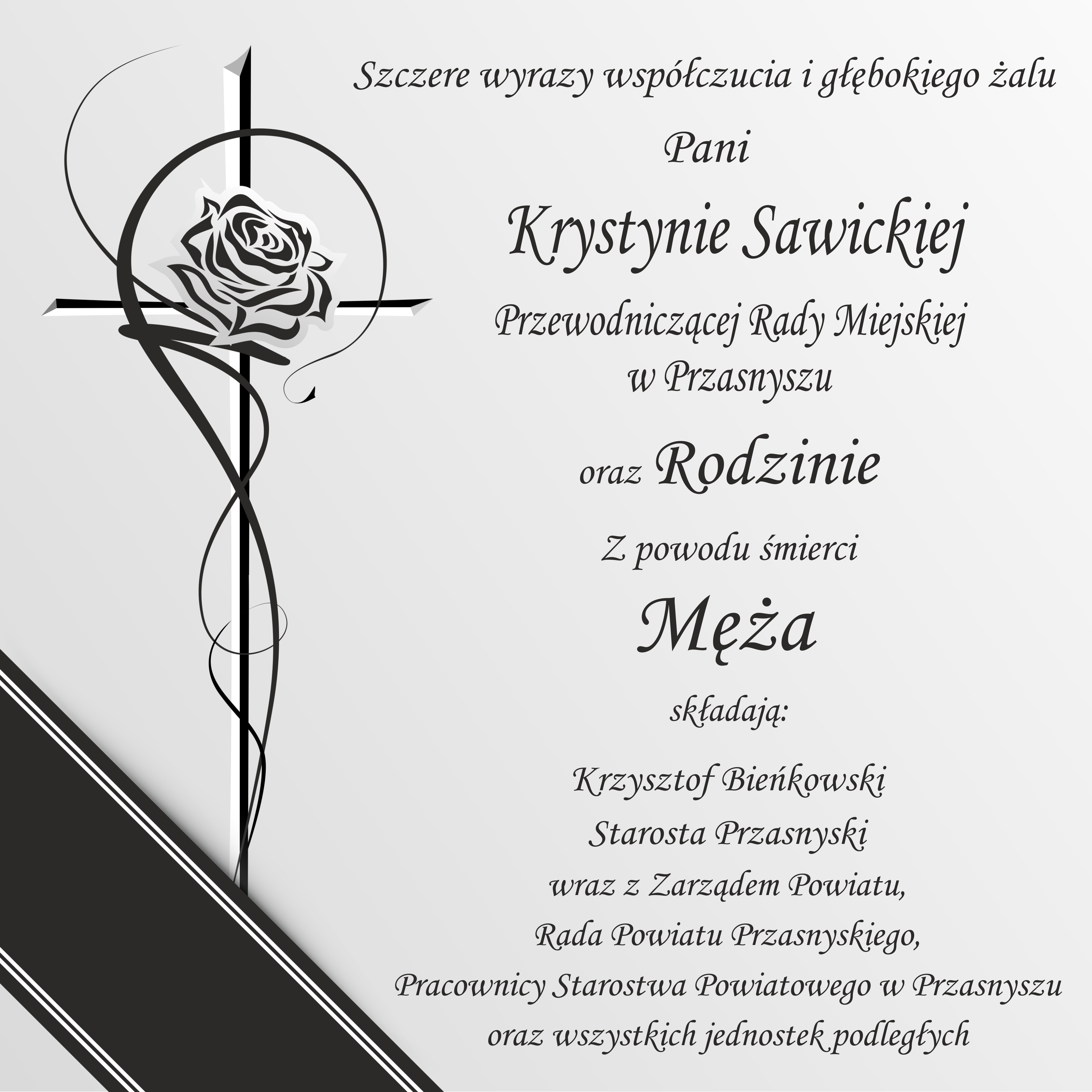 Grafika z tekstem kondolencji. Treść w artykule.
