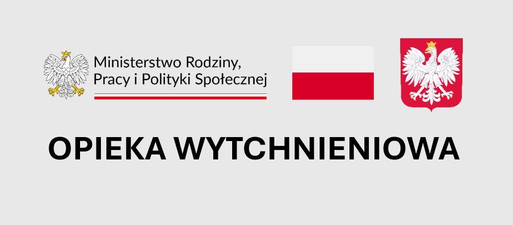 Biały baner z napisem Opieka wytchnieniowa