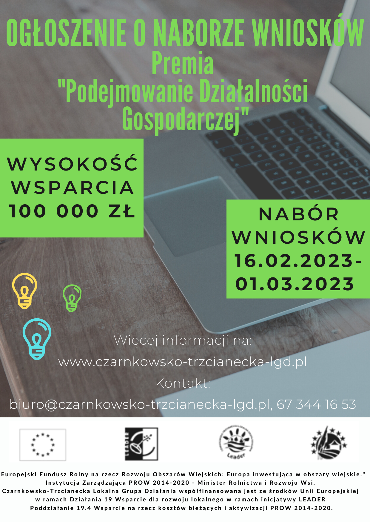 Ogłoszenie o naborze wniosków premia "Podejmowanie Działalności Gospodarczej"