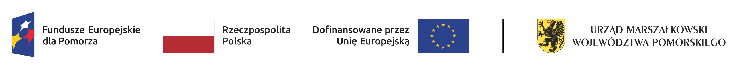 Logo Fundusze Europejskie dla Pomorza, Flaga Rzeczpospolitej Polskiej, Dofinansowane przez Unię Europejską, Flaga Unii Europejskiej, Urząd Marszałkowski Województwa Pomorskiego