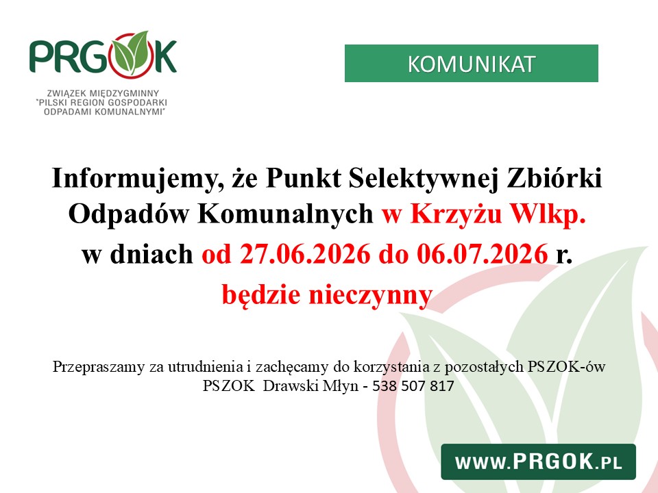 PSZOK nieczynny 27.06.2026 - 06.07.2026