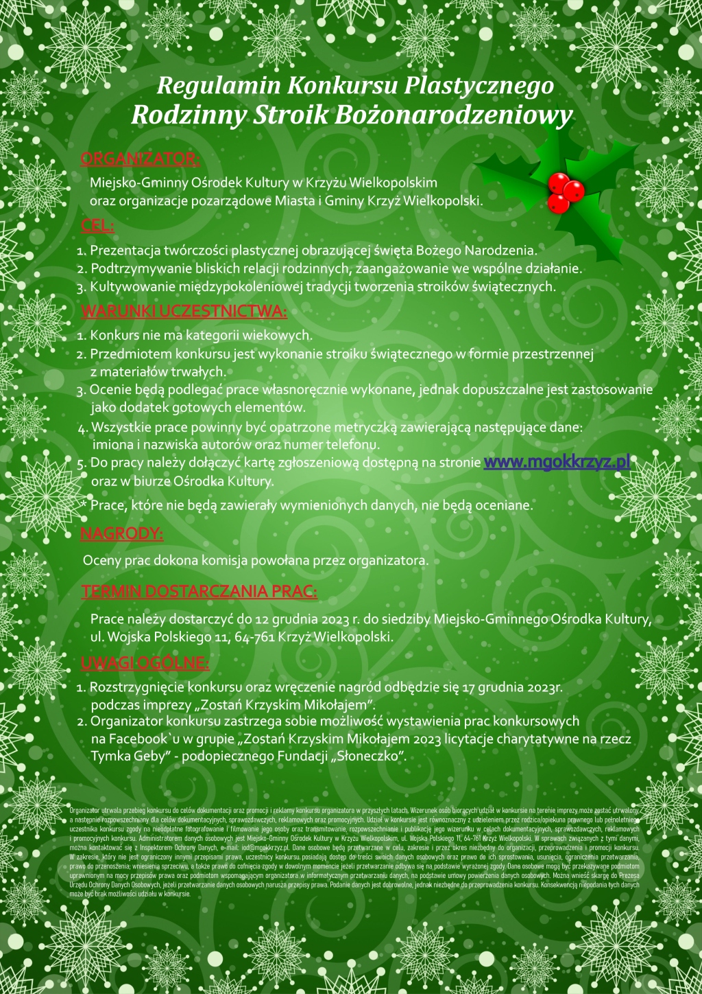 Regulamin Konkursu Plastycznego Rodzinny Stroik Bożonarodzeniowy