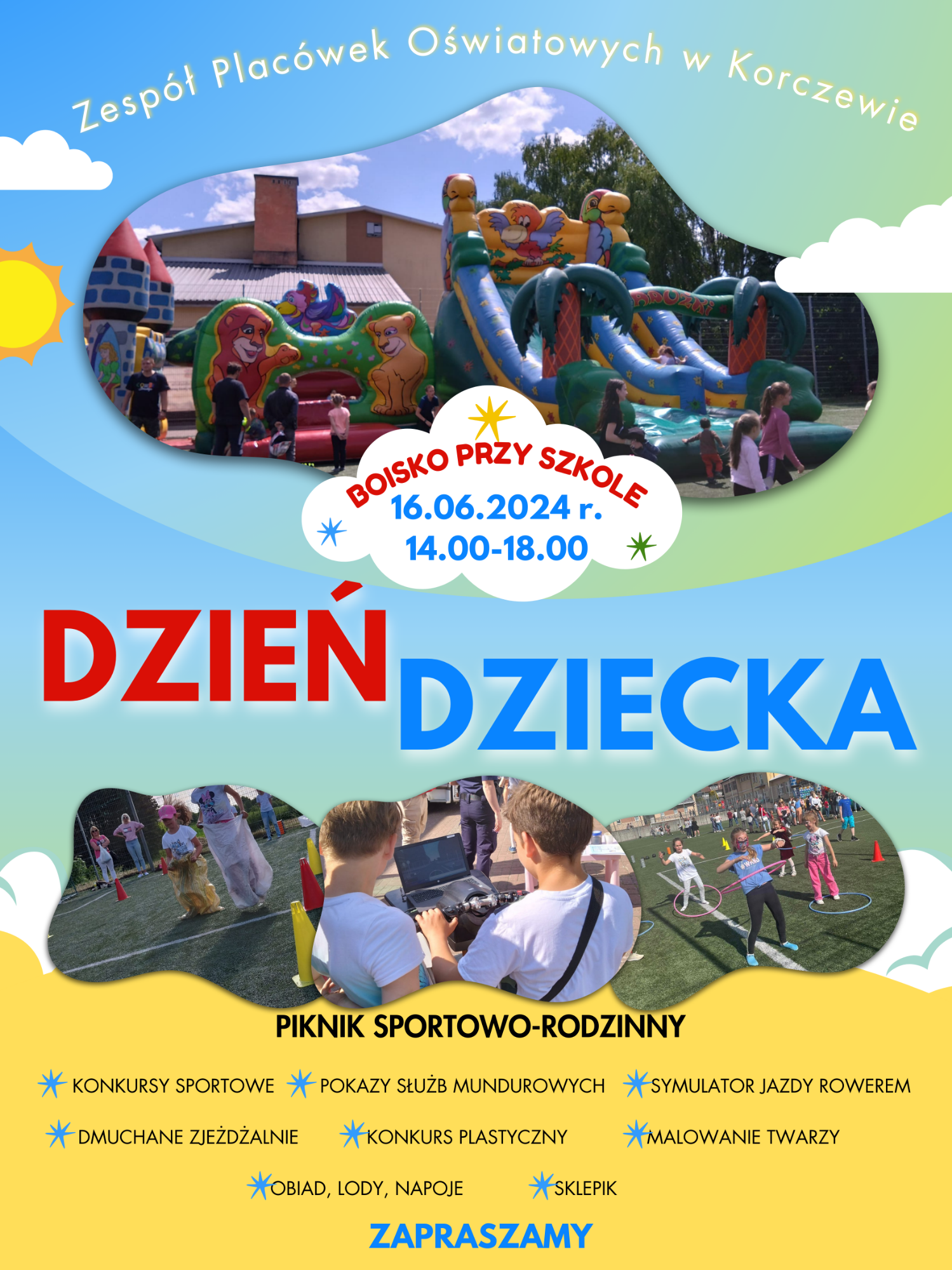 plakat informujący o Dniu Dziecka 16.06.2024 przy ZPO w Korczewie