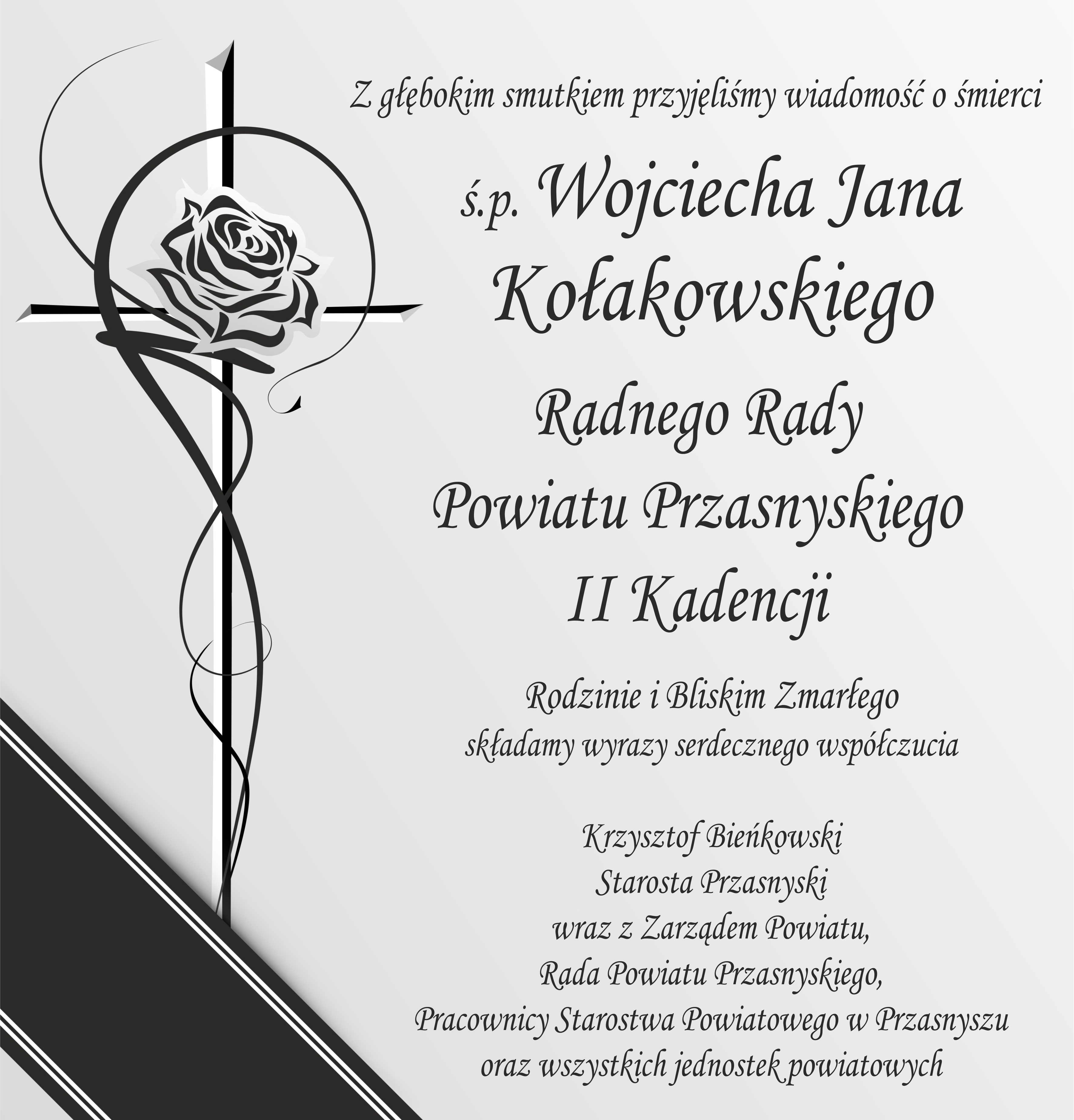 Grafika z tekstem kondolencji. Treść w artykule.