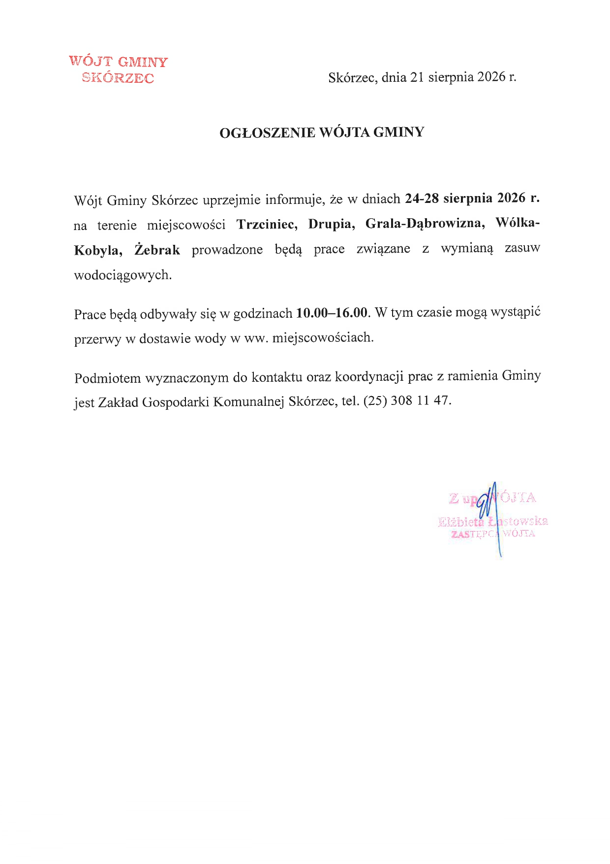 wymiana zasuw Trzciniec, Drupia, Grala- Dąbrowizna, Wólka-Kobyla, Żebrak