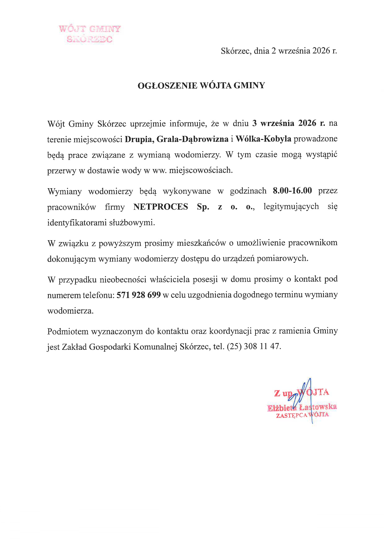 Wymiana wodomierzy Drupia, Grala-Dąbrowizna, Wólka-Kobyla