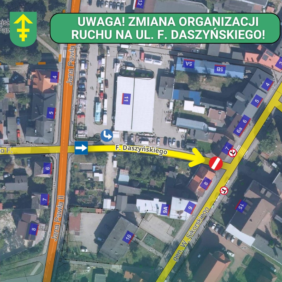 Mapa ul. F. Daszyńskiego - nowa organizacja ruchu