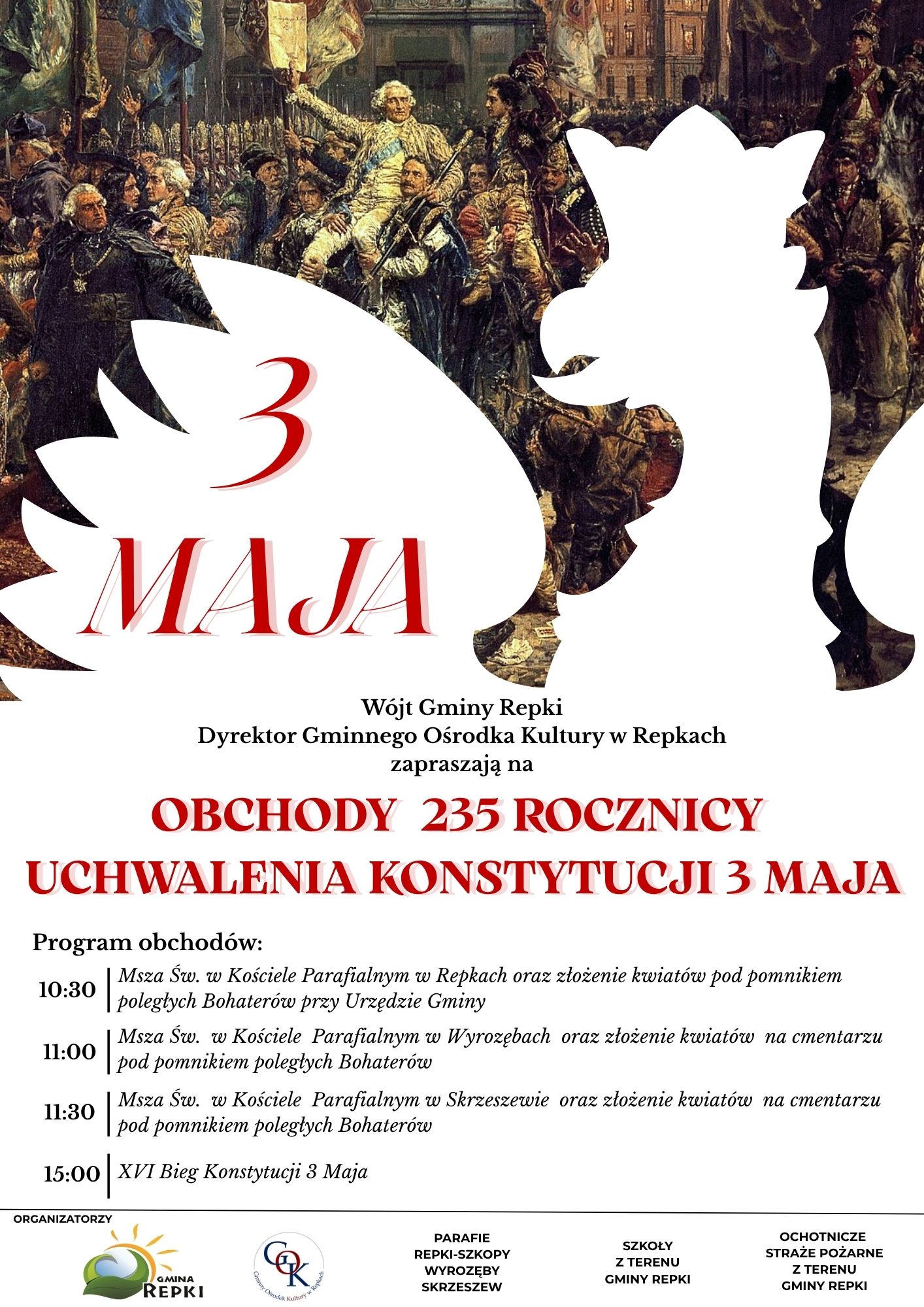 Zapraszamy na Gminne Obchodach Narodowego Święta Konstytucji 3 Maja!