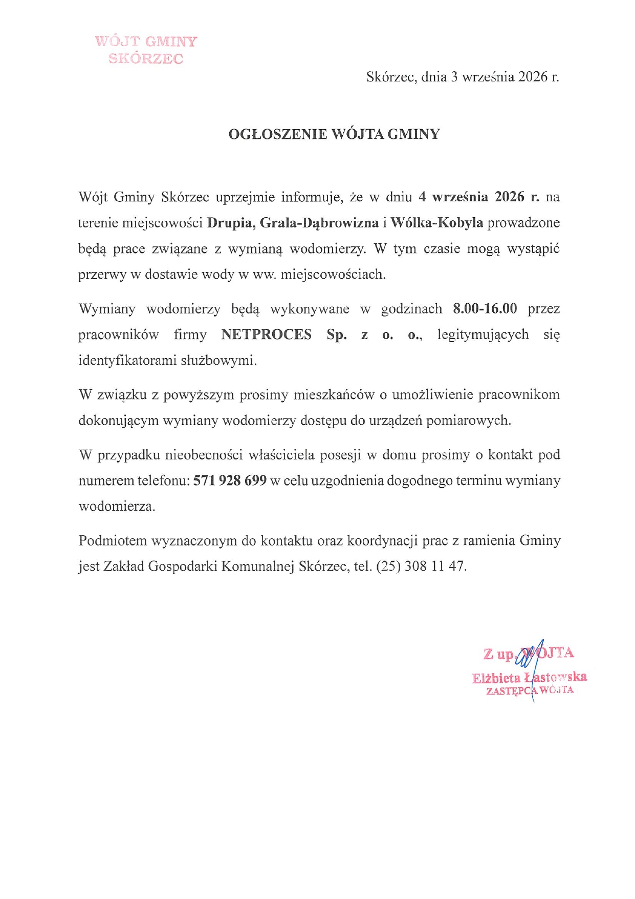 Wymiana wodomierzy Drupia, Grala-Dąbrowizna, Wólka-Kobyla