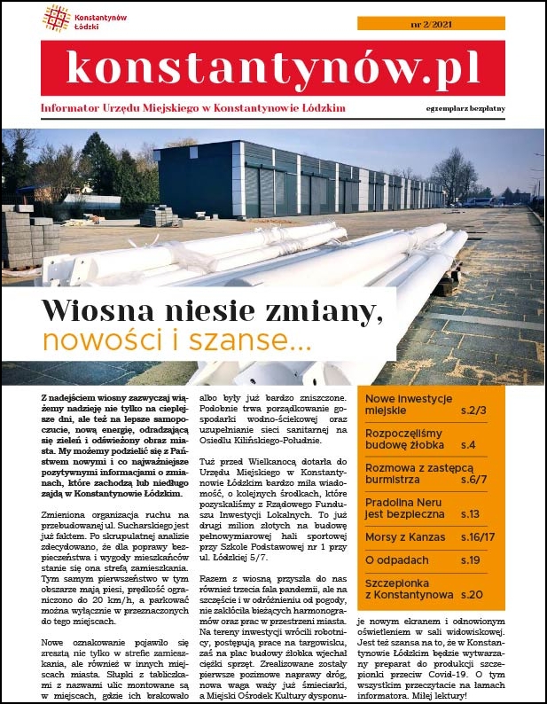 Pierwsza strona Informatora Konstantynów.pl. Wydanie nr 2 z 2021