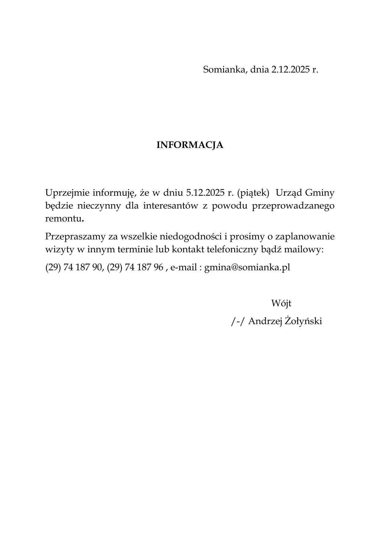 Informacja o dniu 5.12