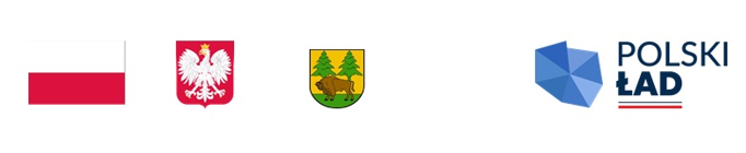 Logotypy: flaga Polski, herb Polski, herb Powiatu Hajnowskiego, grafika Polskiego ładu