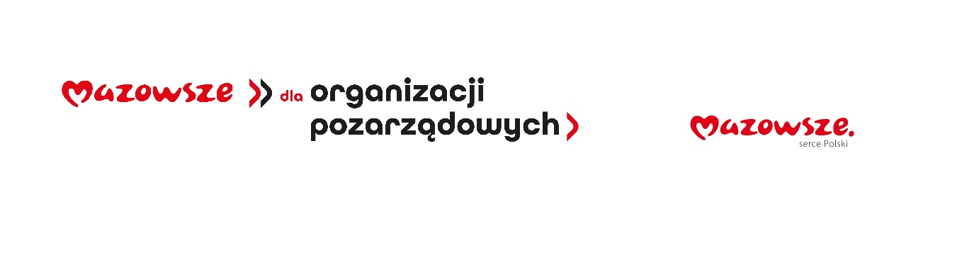 na białym tle czarno-czerwone napisy: Mazowsze dla Organizacji pozarządowych i Mazowsze serce Polski