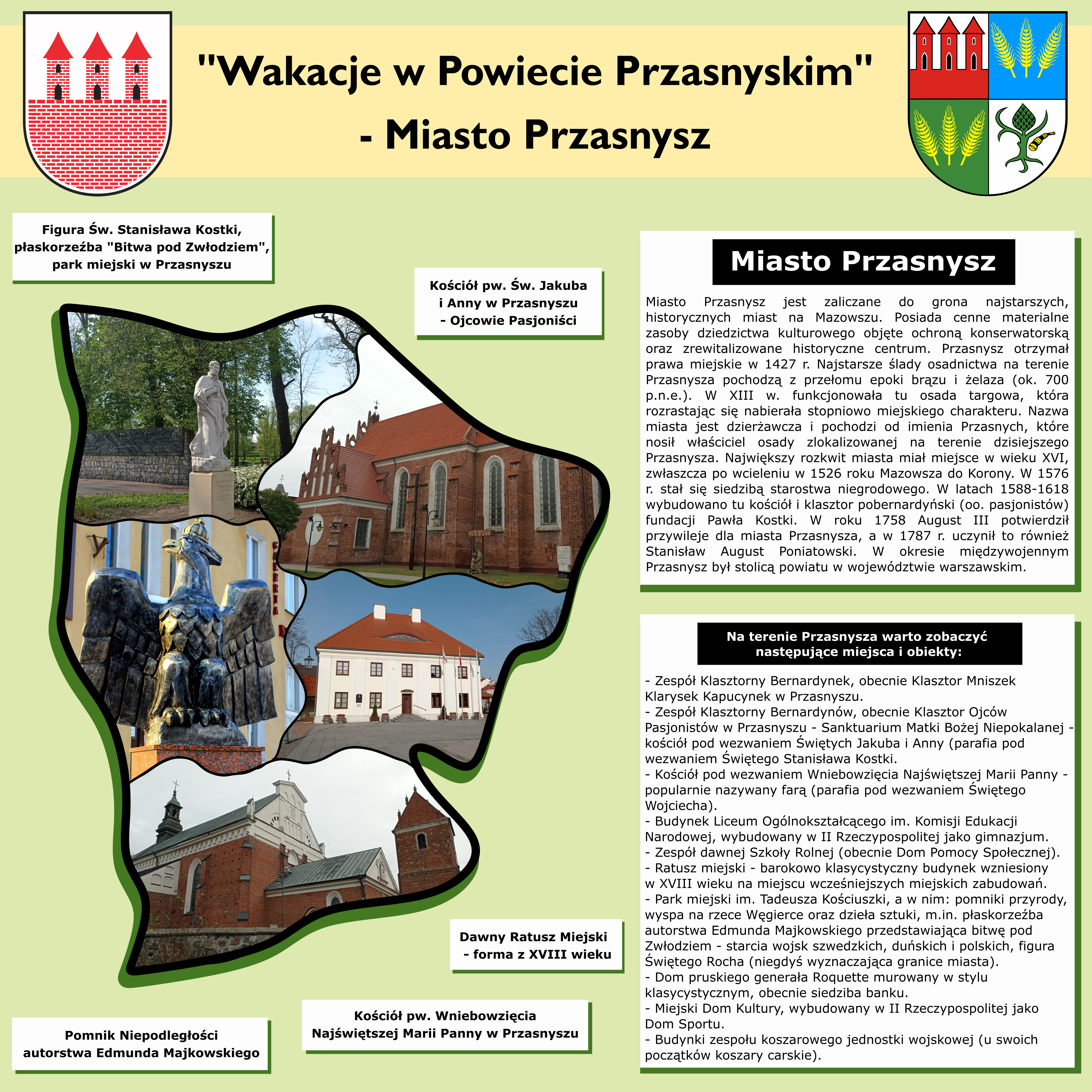 Grafika prezentuje informację o wartych zobaczenia obiektów w Przasnyszu