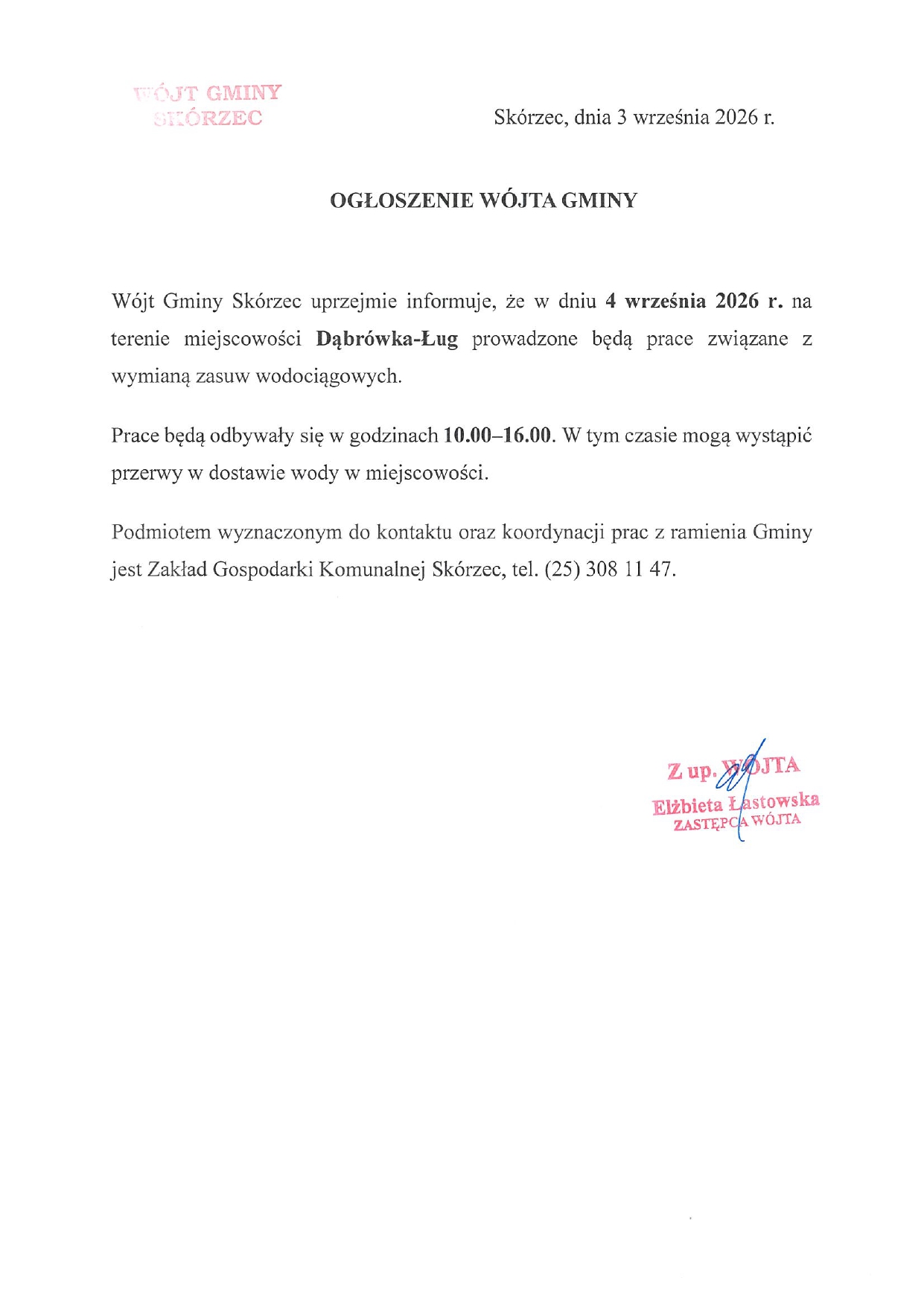 Wymiana zasuw Dąbrówka-Ług
