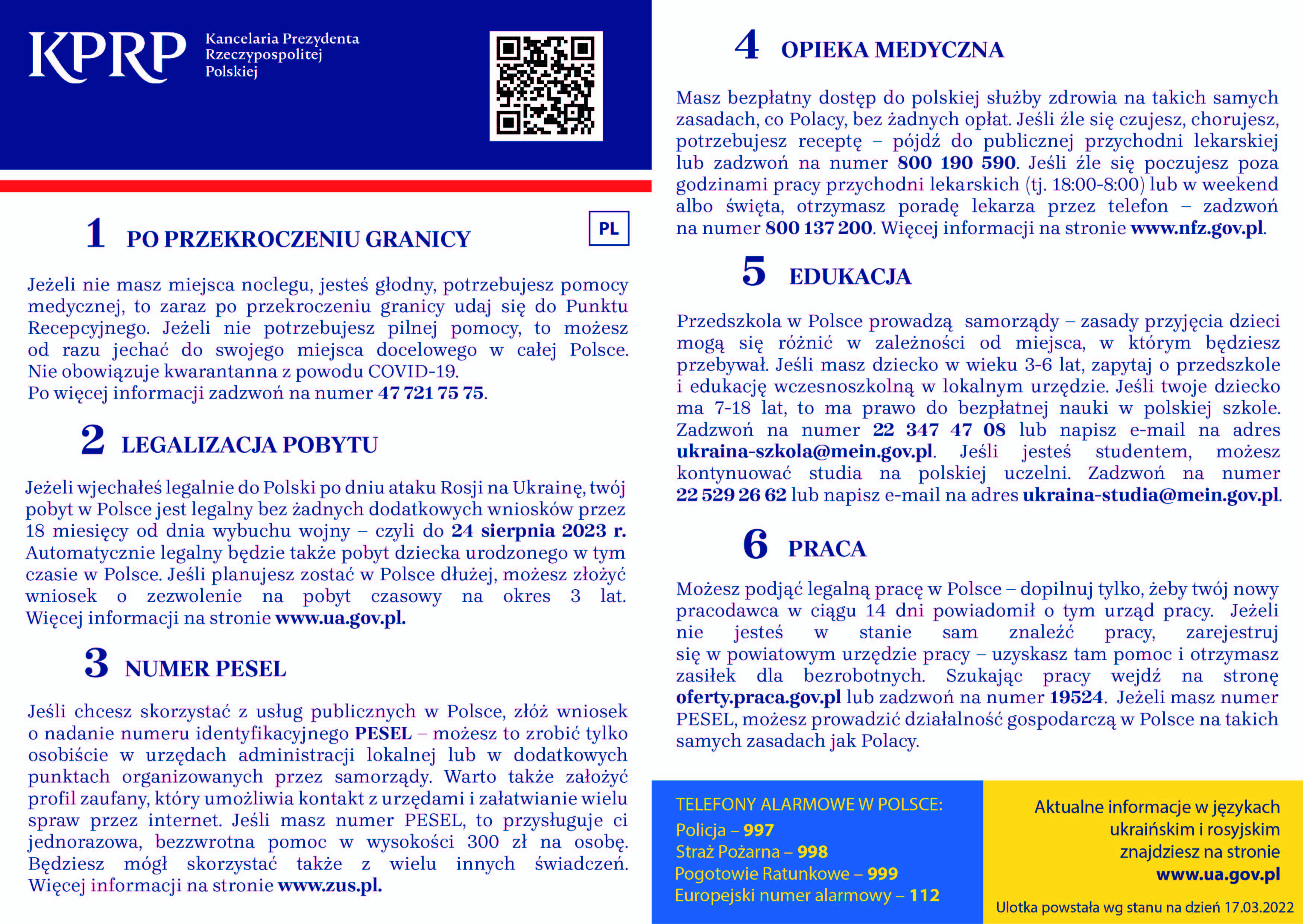Ulotka informacyjna dla uchodźców z Ukrainy