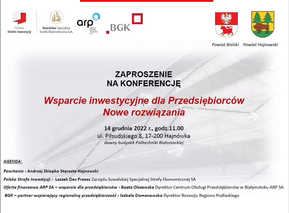 Zaproszenie na konferencję dla przedsiębiorców