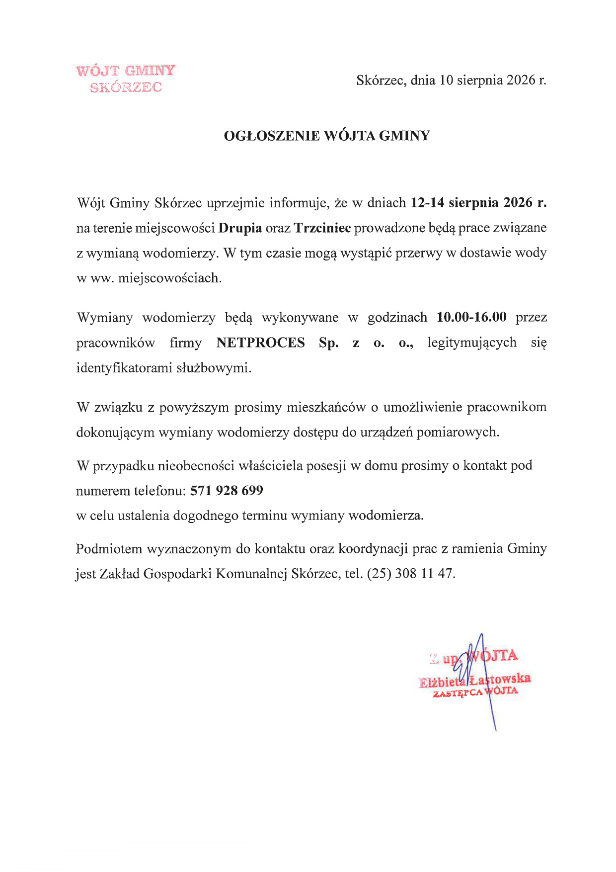 ogłoszenie drupia trzciniec