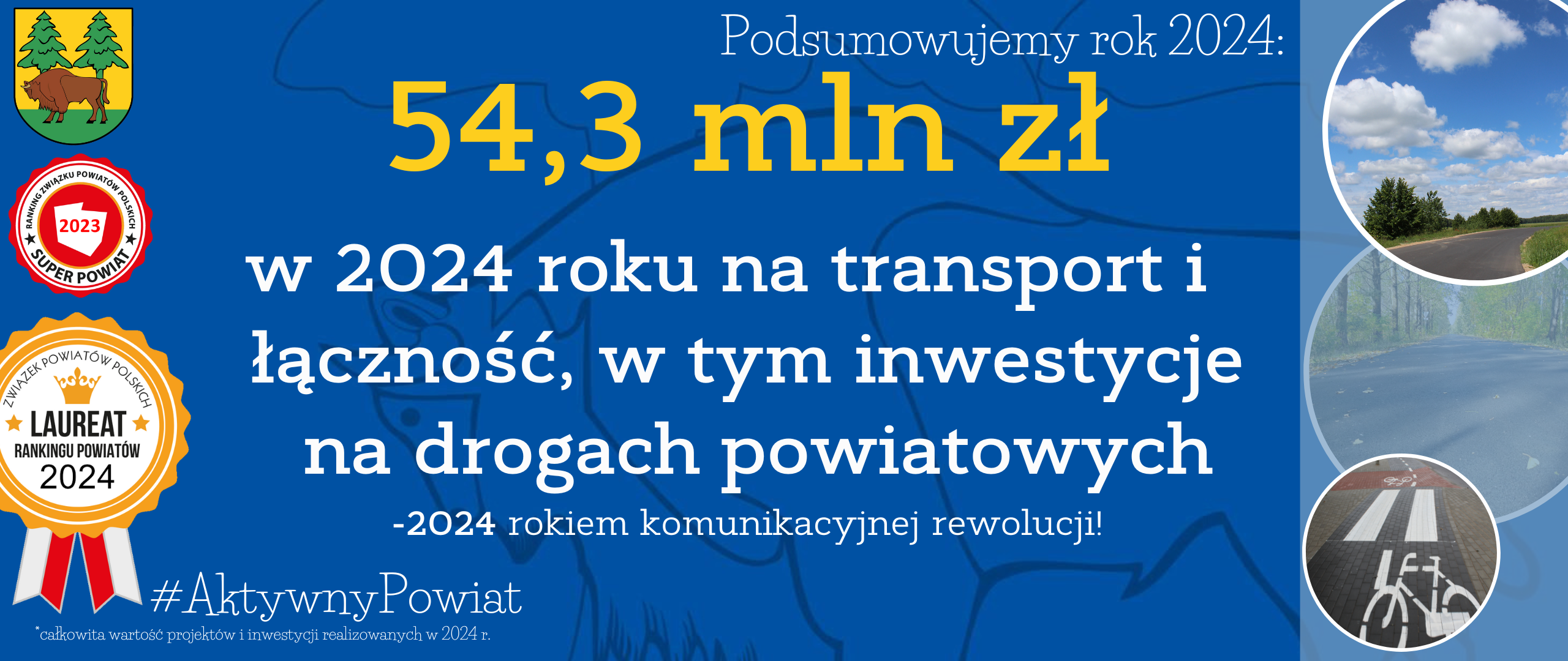 54,3 mln zł w 2024 roku na transport i łączność, w tym inwestycje na drogach powiatowych -2024 rokiem komunikacyjnej rewolucji!