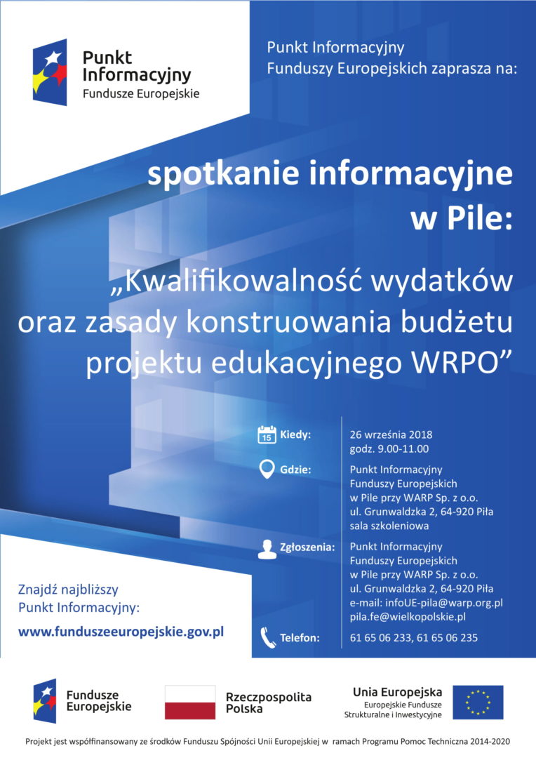 Plakat o spotkaniu informacyjnym w Pile wydatki