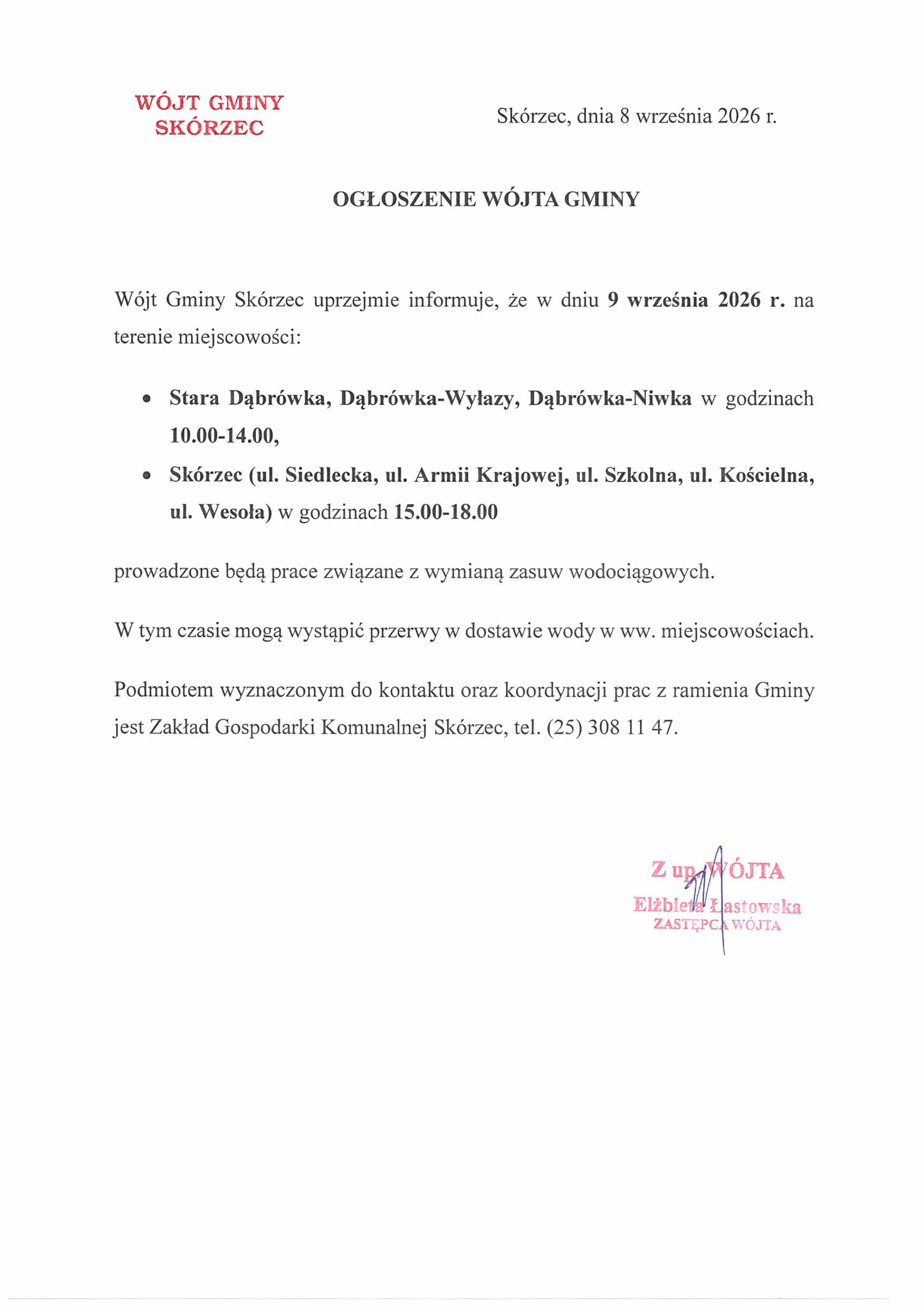 Wymiana zasuw Stara Dąbrówka, Dąbrówka-Wyłazy, Dąbrówka-Niwka, Skórzec - 9 września