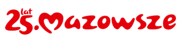 na białym tle czerwony napis: 25 lat, Mazowsze