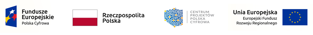Loga Fundusze Europejskie Polska Cyfrowa, Rzeczpospolita Polska, Centrum Projektów Polska Cyfrowa, Europejski Fundusz Rozwoju Regionalnego