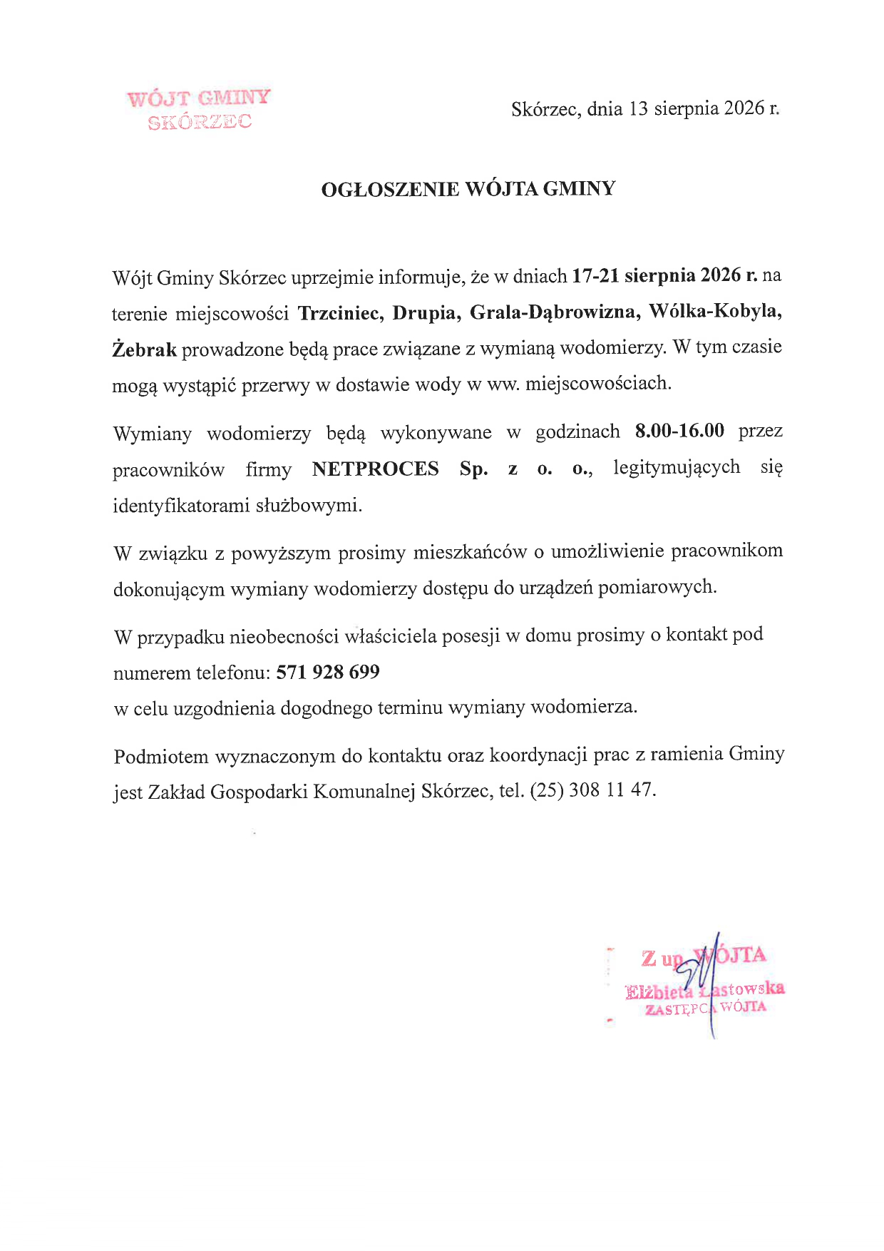 WODOMIERZE Trzciniec, Drupia, Grala-Dąbrowizna, Wólka-Kobyla, Żebrak