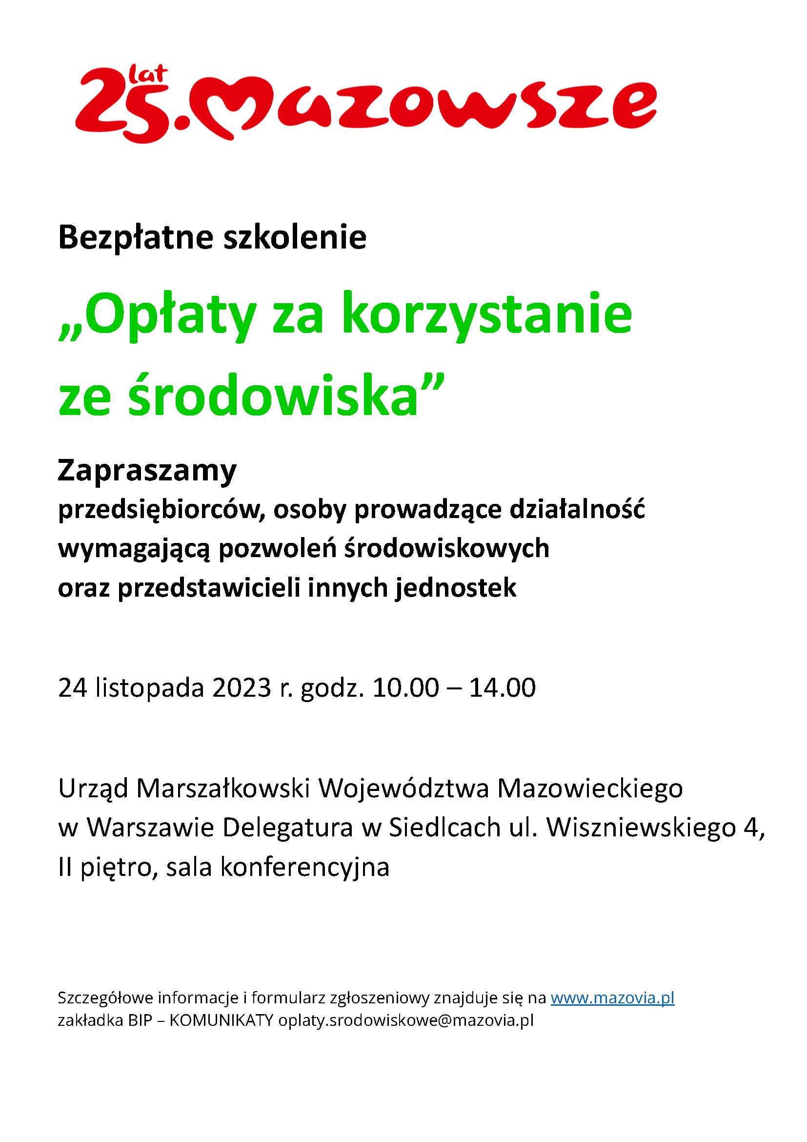 Bezpłatne szkolenie „Opłaty za korzystanie ze środowiska”