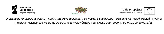 Logotypy projektu: ikona Fundusze Europejskie, Województwo Podlaskie, flaga Unii Europejskiej, nazwa projektu