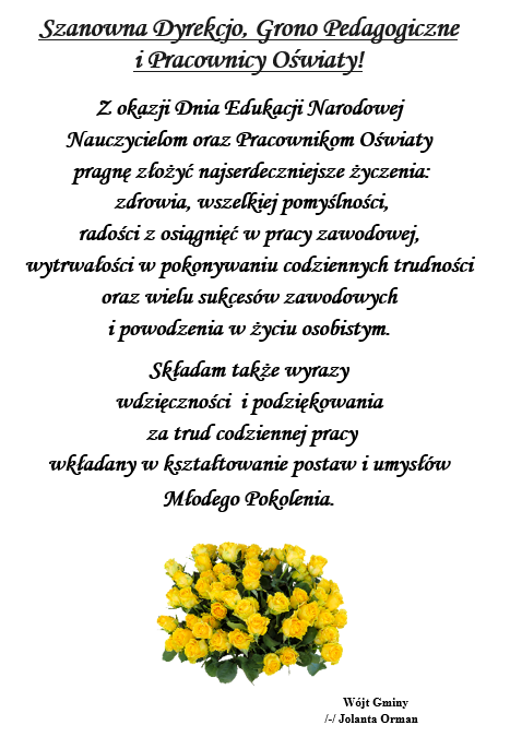 Zdjęcie przedstawia życzenia z okazji Dnia Edukacji Narodowej