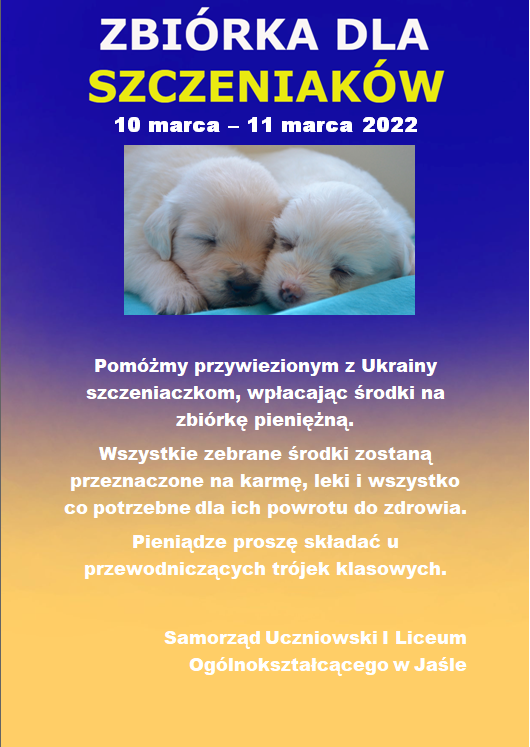 Pomagamy szczeniakom z Ukrainy - plakat