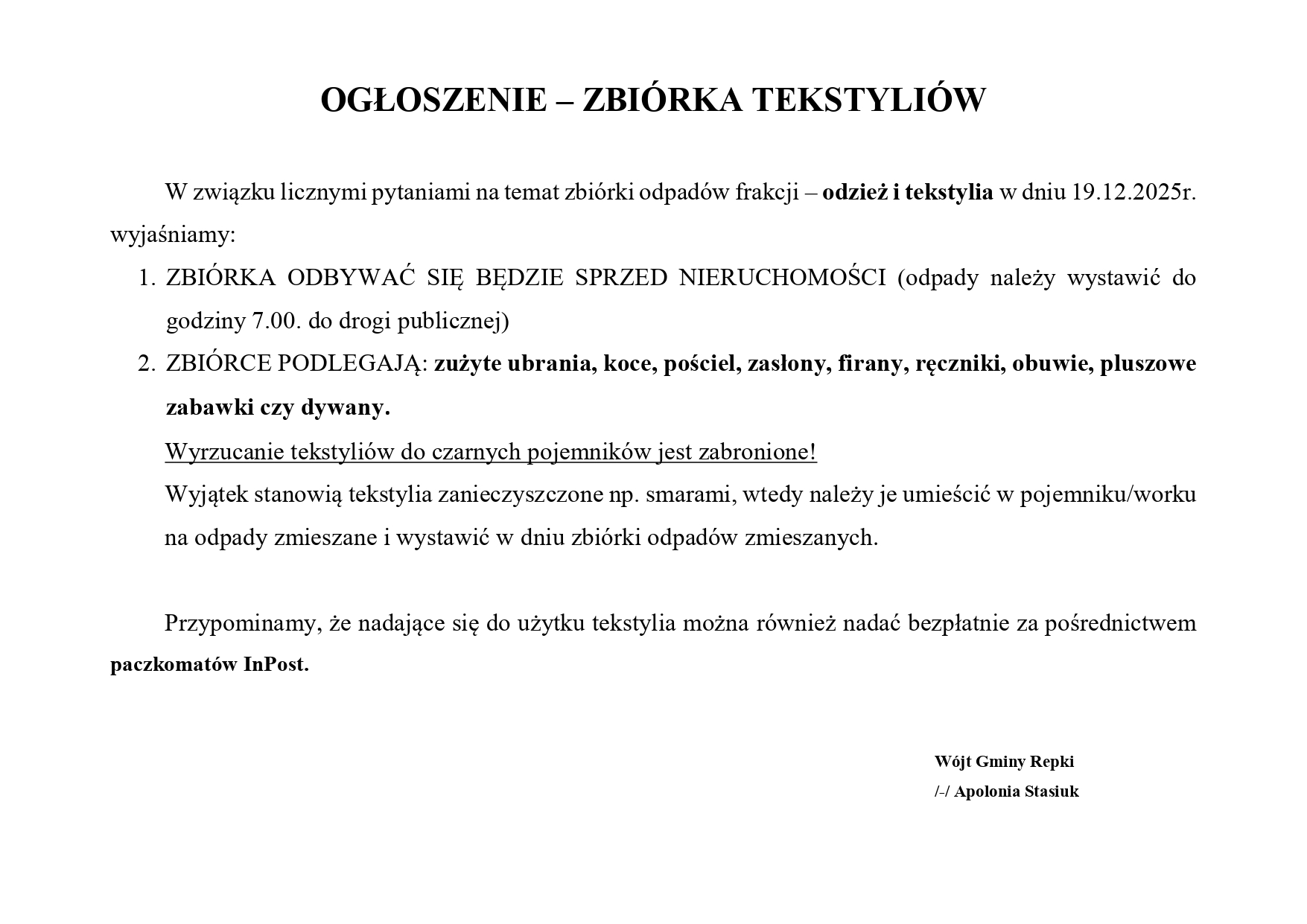 zbiorka tekstyliow