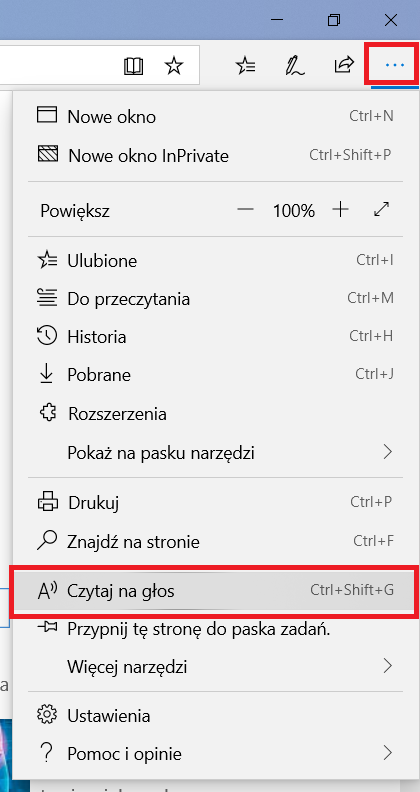 Czytaj na głos – przeglądarka Edge