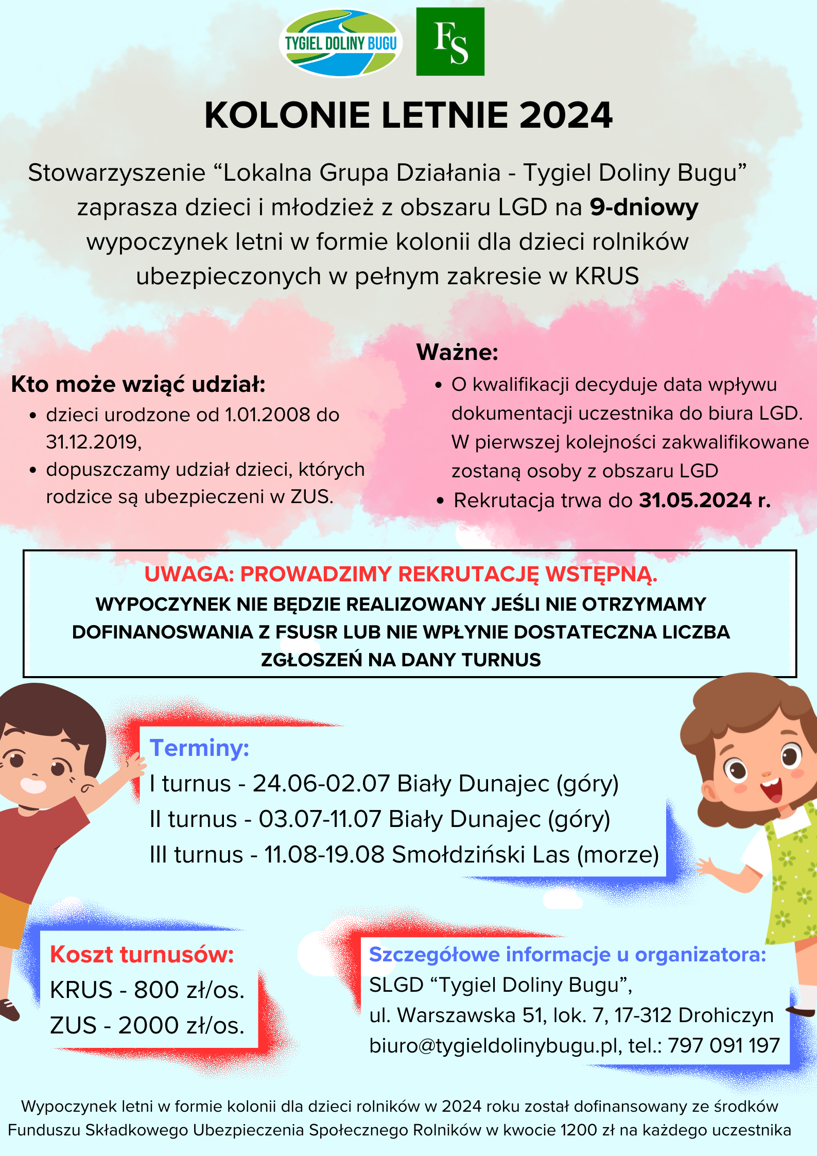 INFORMACJA O WYPOCZYNKU LETNIM W FORMIE TURNUSÓW WYJAZDOWYCH W 2024 r.
