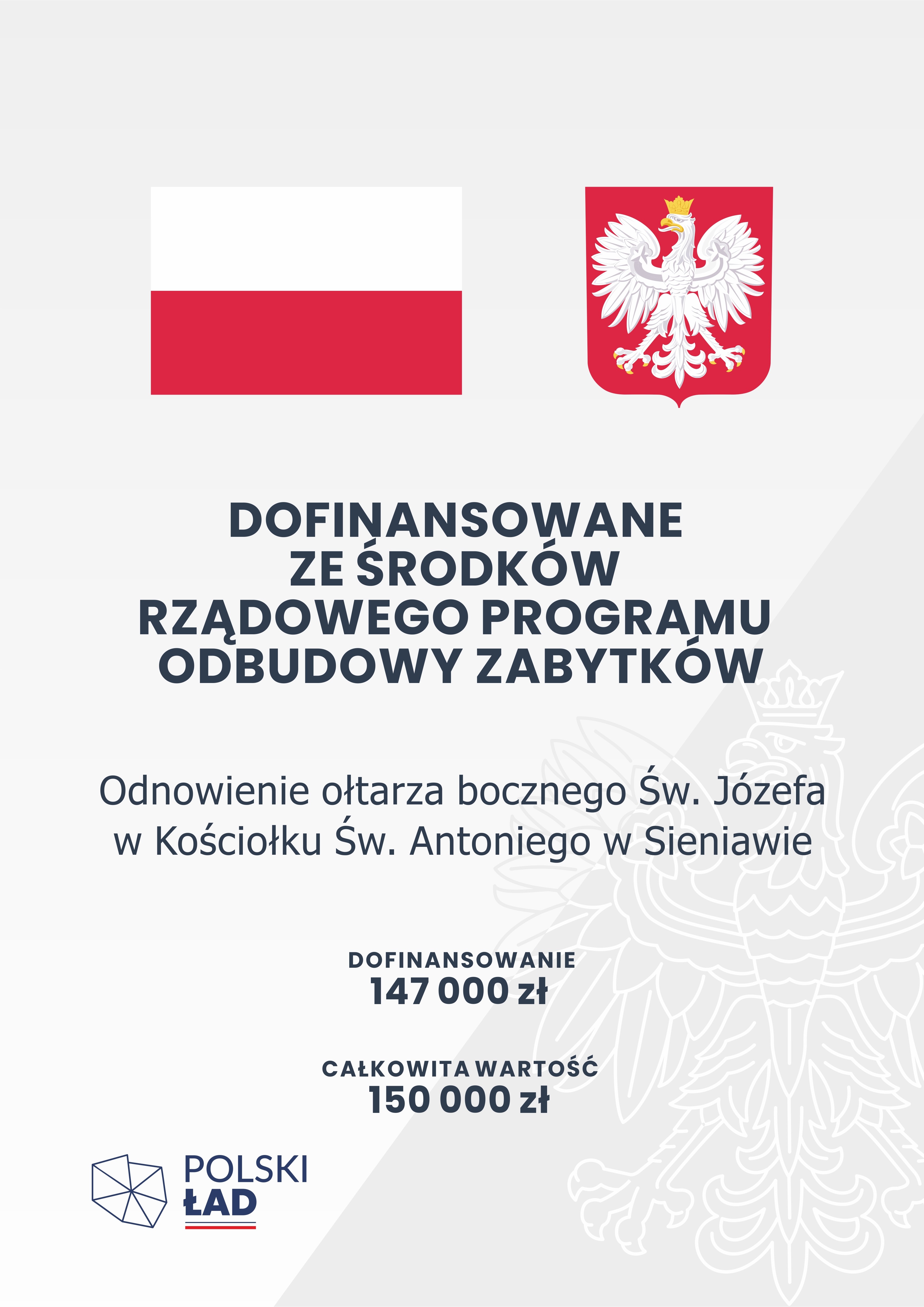 Odnowienie ołtarza bocznego Św. Józefa w Kościołku Św. Antoniego w Sieniawie