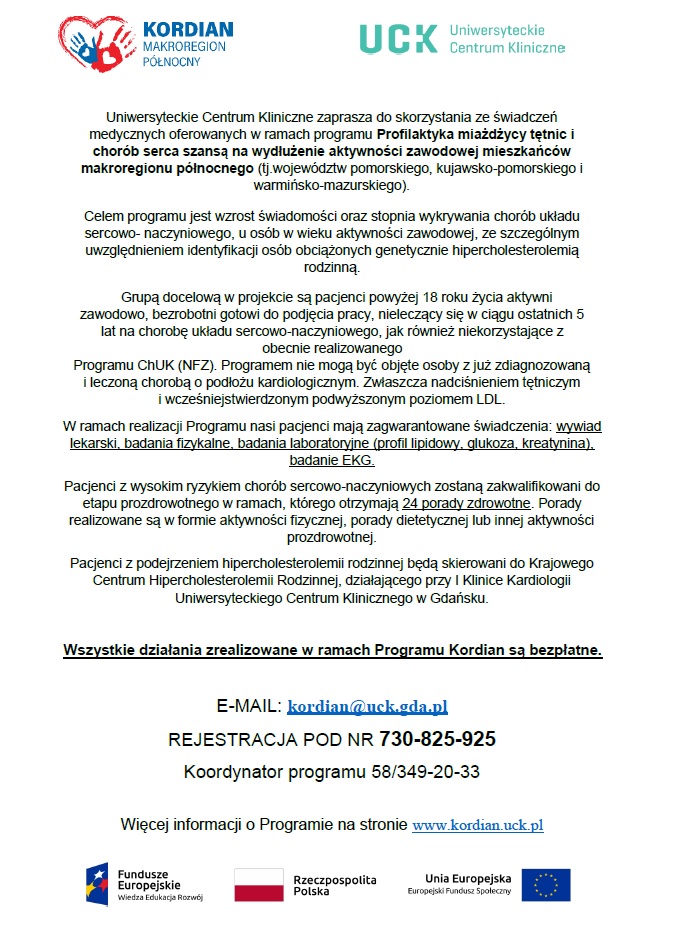 Program Kordian - bezpłatny program Profilaktyki miażdżycy tętnic i chorób serca