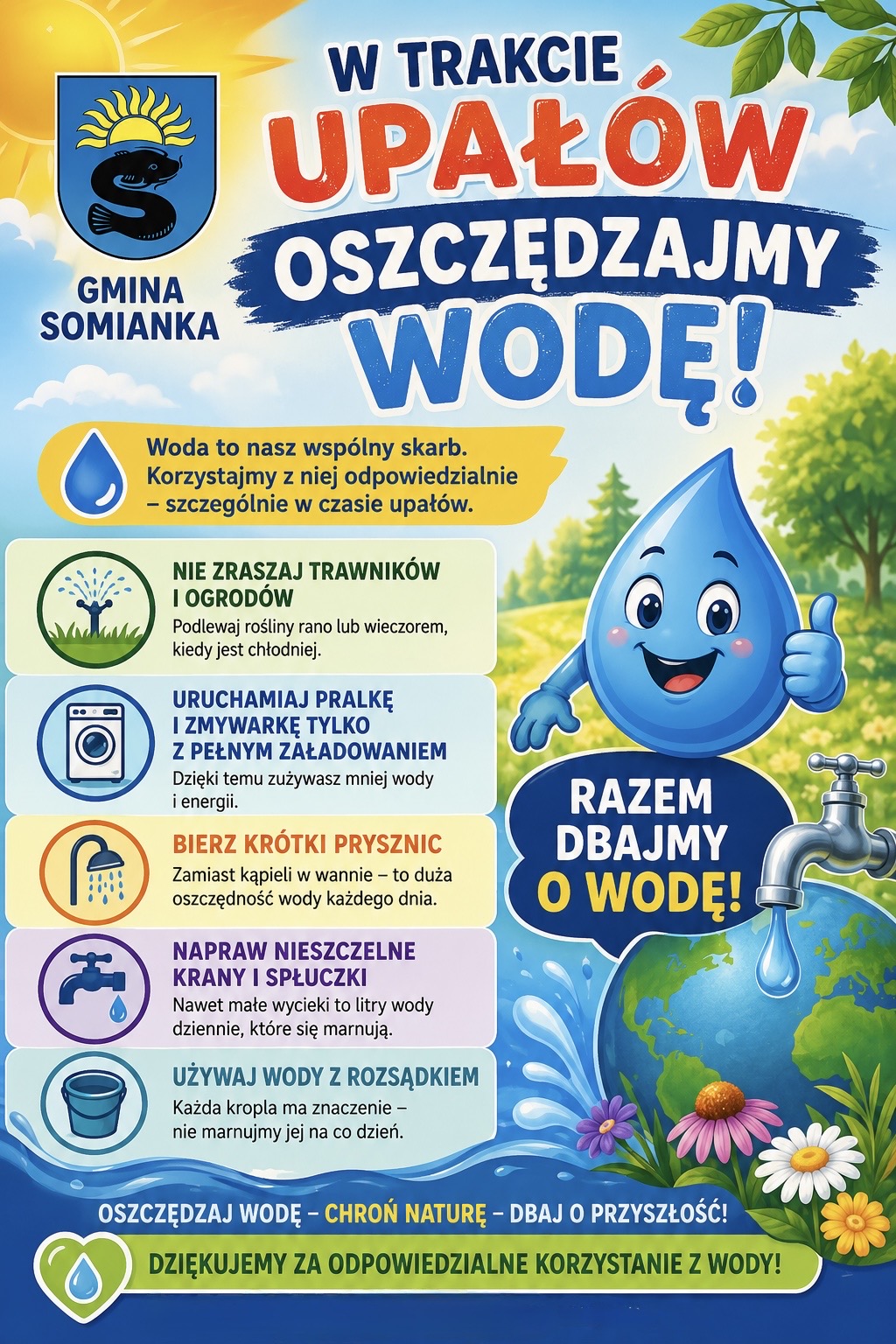 W trakcie upałów oszczędzajmy wodę! Apel do mieszkańców Gminy Somianka