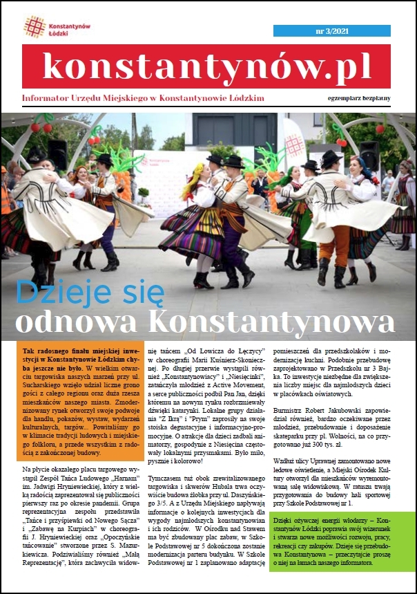 Pierwsza strona Informatora Konstantynów.pl. Wydanie nr 3 z 2021