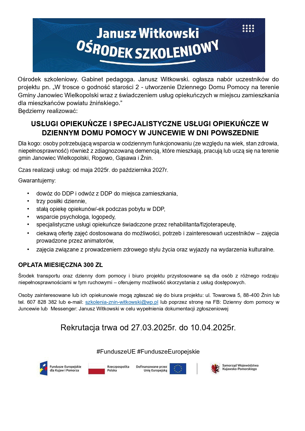 Rekrutacja uczestników do Dziennego Domu Pomocy w Juncewie