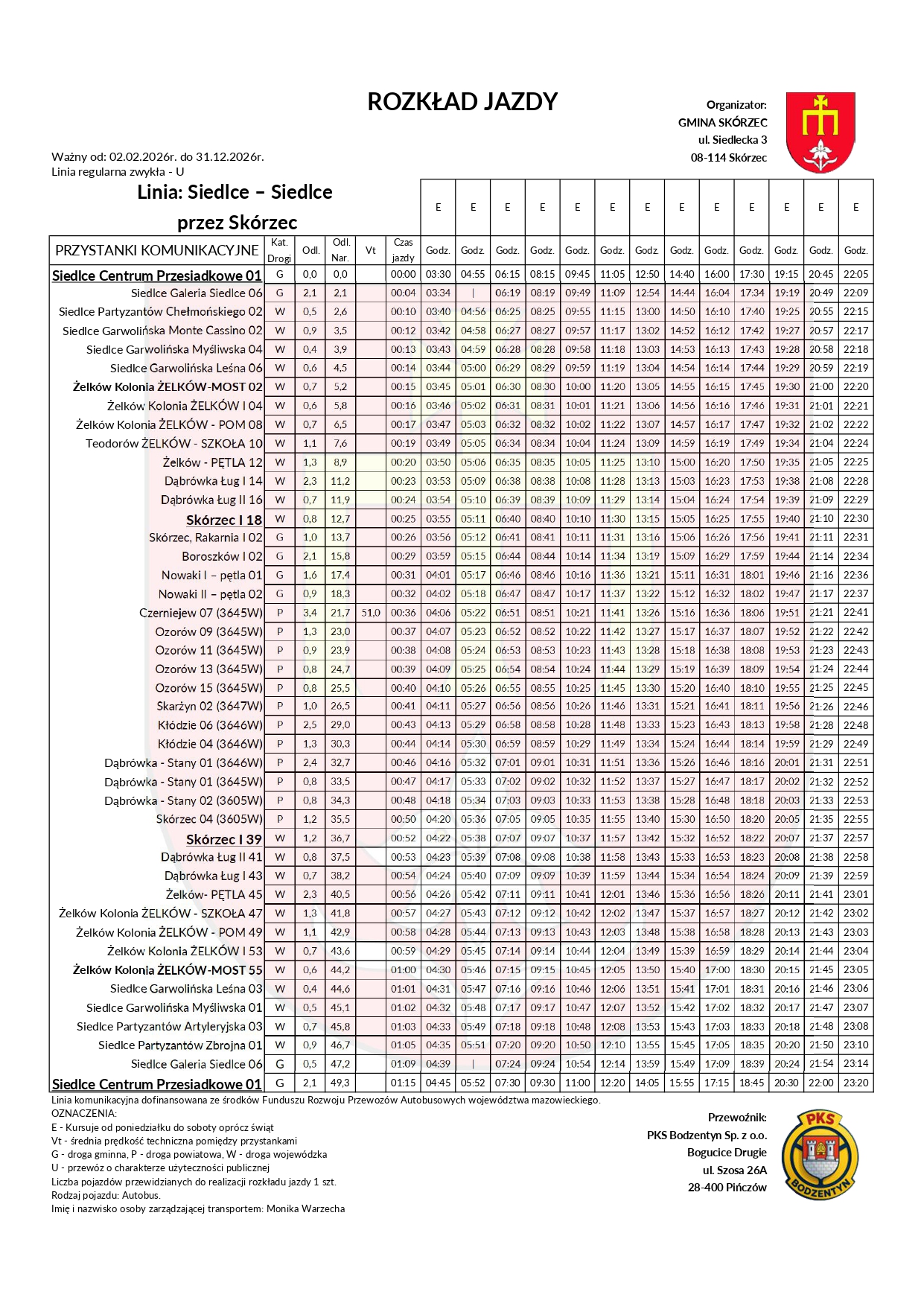 rozkład Żelków Kolonia - Żelków Kolonia przez Skórzec