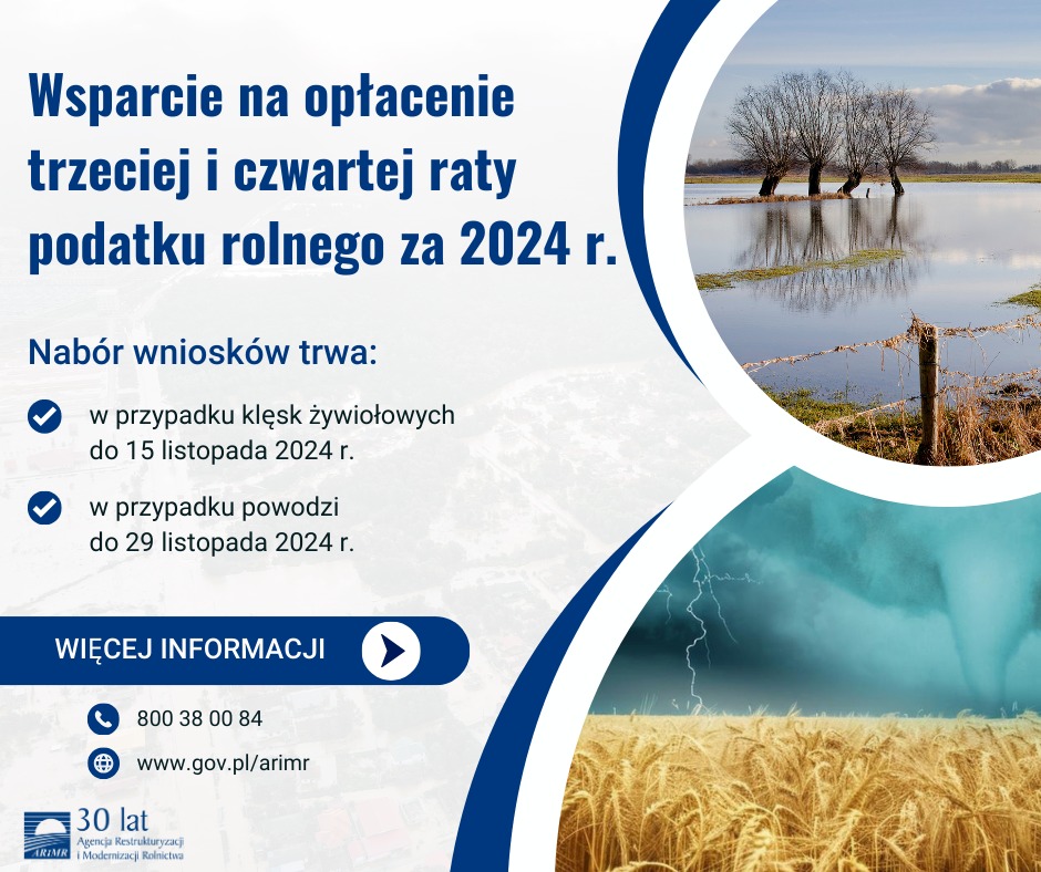 Wsparcie na opłacenie trzeciej i czwartej raty podatku rolnego za 2024 r.