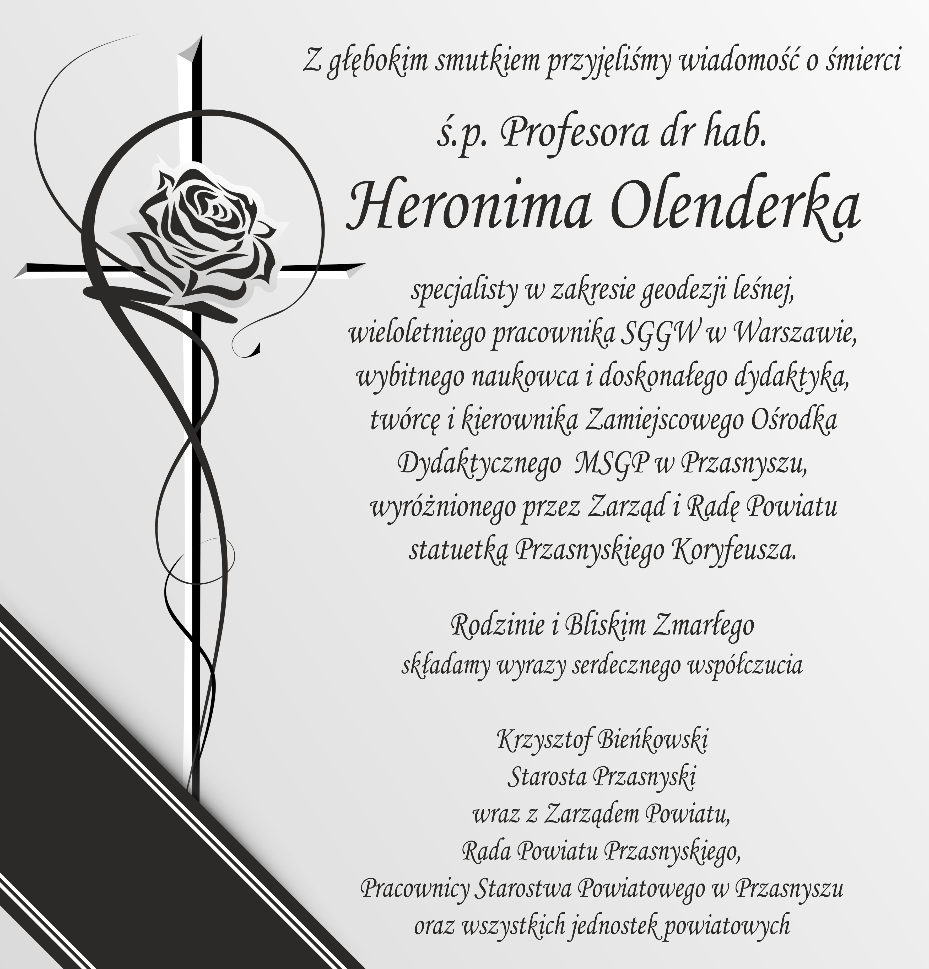 Grafika z tekstem kondolencji. Treść w artykule.