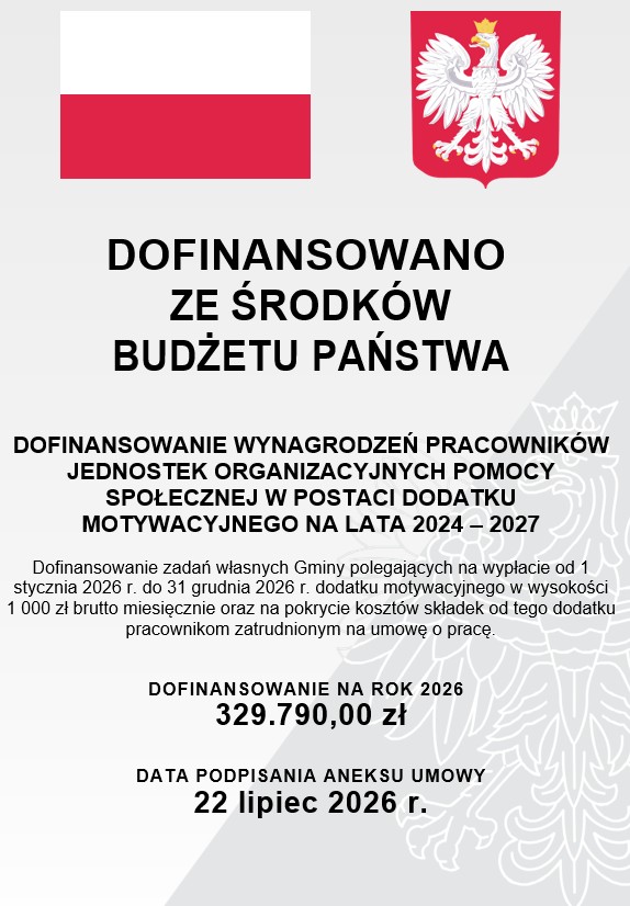 DOFINANSOWANIE WYNAGRODZEŃ PRACOWNIKÓW JEDNOSTEK ORGANIZACYJNYCH POMOCY SPOŁECZNEJ W POSTACI DODATKU MOTYWACYJNEGO NA LATA 2024 – 2027