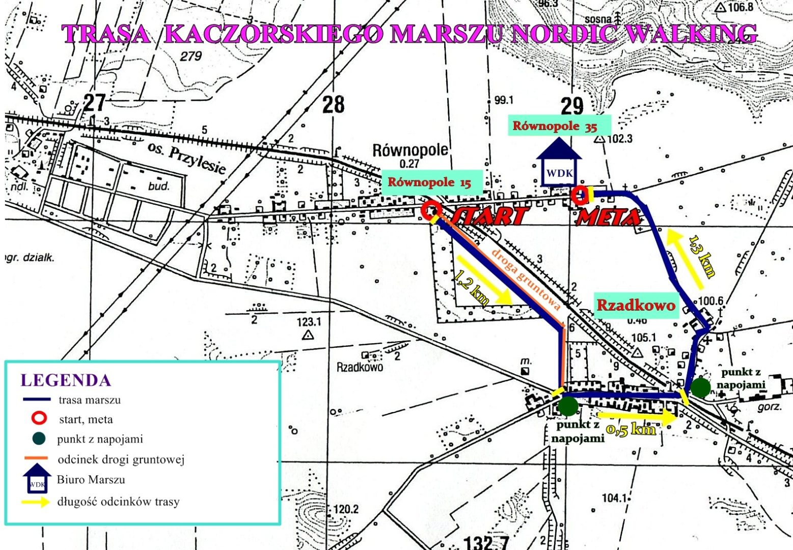 mapka - trasa kaczorskiego marszu nordic walking