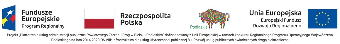Logo UE, Województwa Podlaskiego, Funduszy Unijnych, flaga Rzeczpospolitej Polskiej