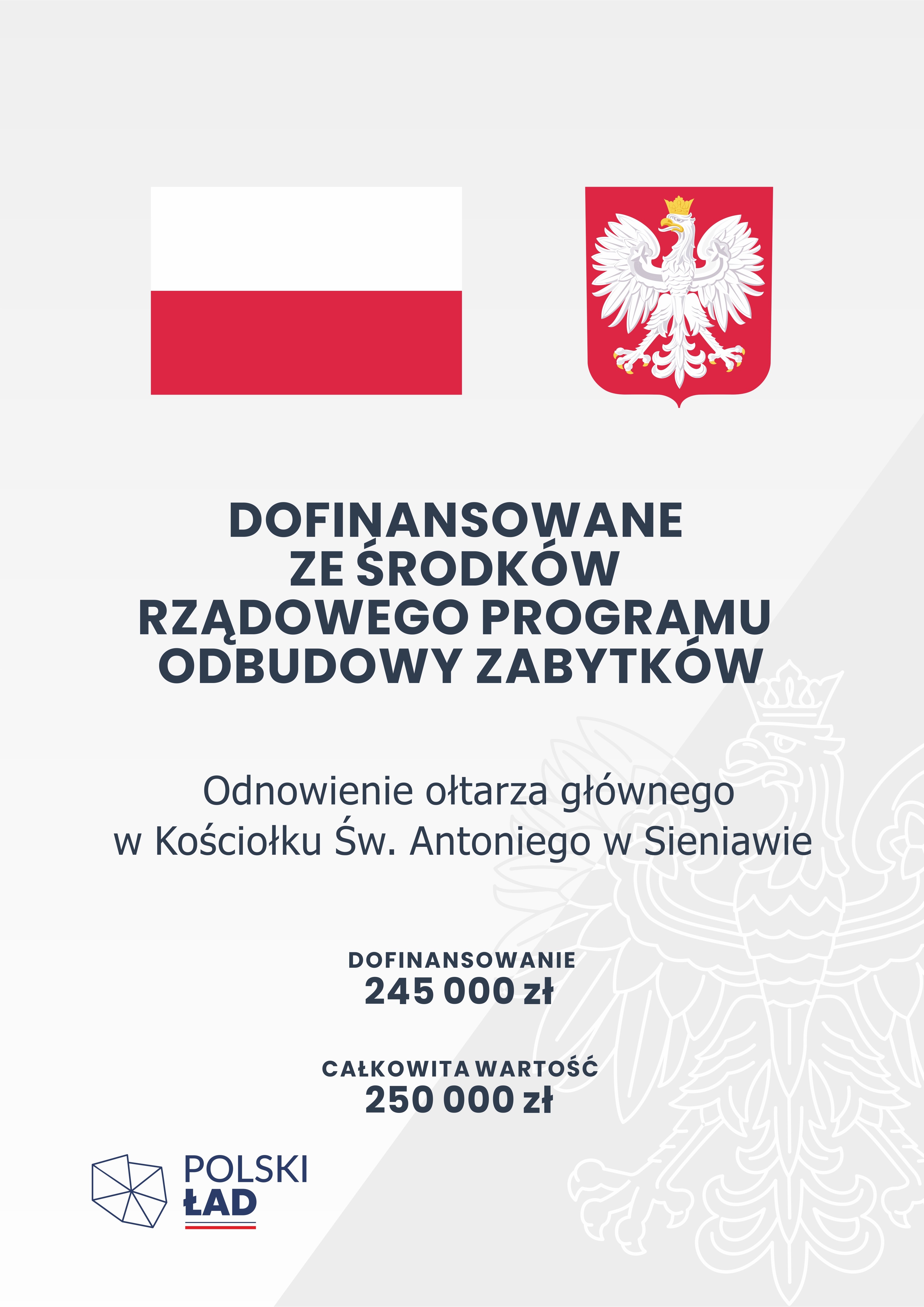 Odnowienie ołtarza głównego w Kościołku Św. Antoniego w Sieniawie 