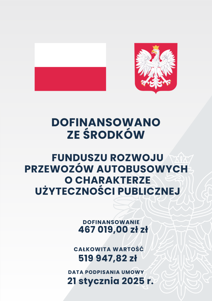 plakat z dofinansowaniem za przewozy